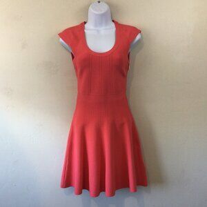 Guess Pink Textured Fitted Cap Sleeves Midi Dress